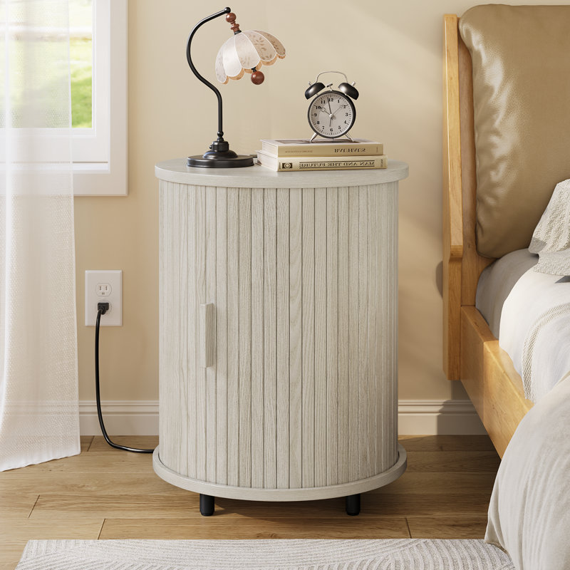 Table de bout ronde avec station de charge, Blanc, 1