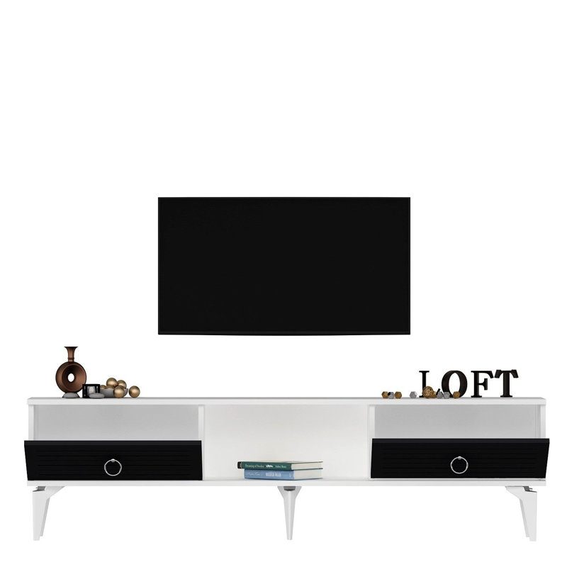 Catena Modern TV Stand with Wall-Mounting Capability, White & Anthracite, 59.0 x 17.6 x 11.6 inches | 100% Melamine Coated Particle Board, 0.7 inches Thick | Multiple Shelves for Organization, Stylish & Functional Design