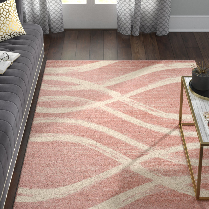 Tapis performance abstrait Shelva, Rose/Cream, Rectangle 9 pi x 12 pi