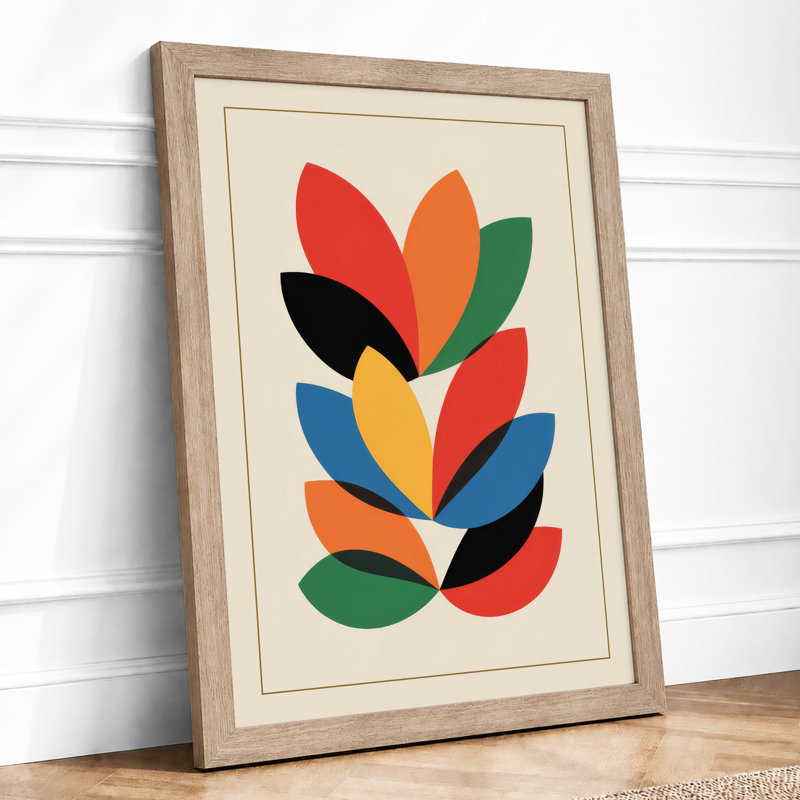 Layered Botanical Forms Mid-Century - Framed Print, A2 - 59.4 x 42.0 cm, Oak