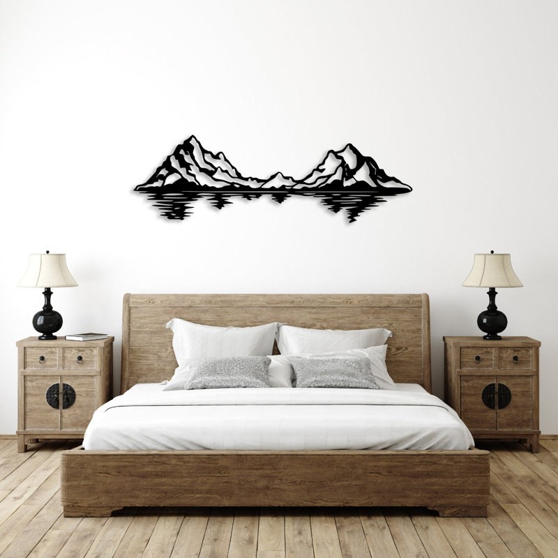 Mountain Range Reflection Metal Wall Art - Scenic Nature Landscape Decor - Lake Reflection Mountain Silhouette - Rustic Outdoor Wall Hanging - Modern Industrial Metal Sculpture - Cabin Lodge Home Decor - Large Statement Art Piece
