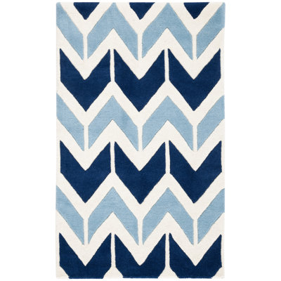 Tapis bleu foncé / bleu clair / blanc en laine touffeté à la main Sanaz