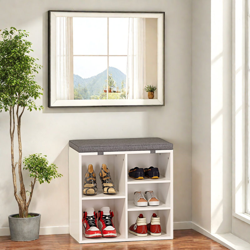 Entryway  Shoe Bench With Storage And Padded Seat, White