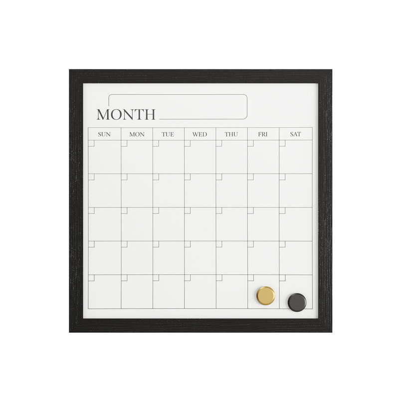 Black Woodgrain Magnetic Monthly Dry Erase Calendar with Marker and Magnets