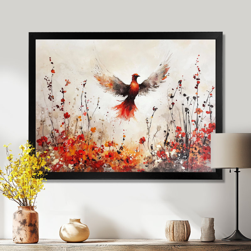 «Bird Phoenix Rising In Adversity», impression d'art mural Phoenix, Single Picture Framed Print without Mat, Black