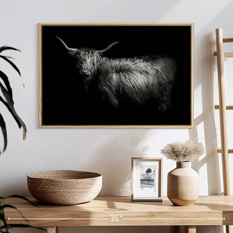 Hello Highland Cow, Cadre flottant en bois naturel, 25 po x 17 po