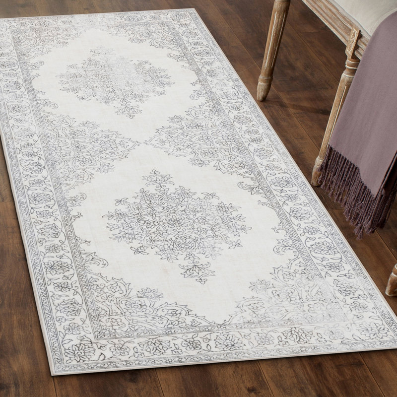 Sabrenna Paige Distressed Ivory Machine Washable Area Rugs, Runner 2'6" x 8'