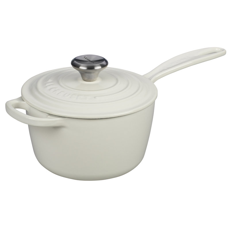 Le Creuset Enameled Cast Iron Saucepan with Lid, 1.75 qt., White