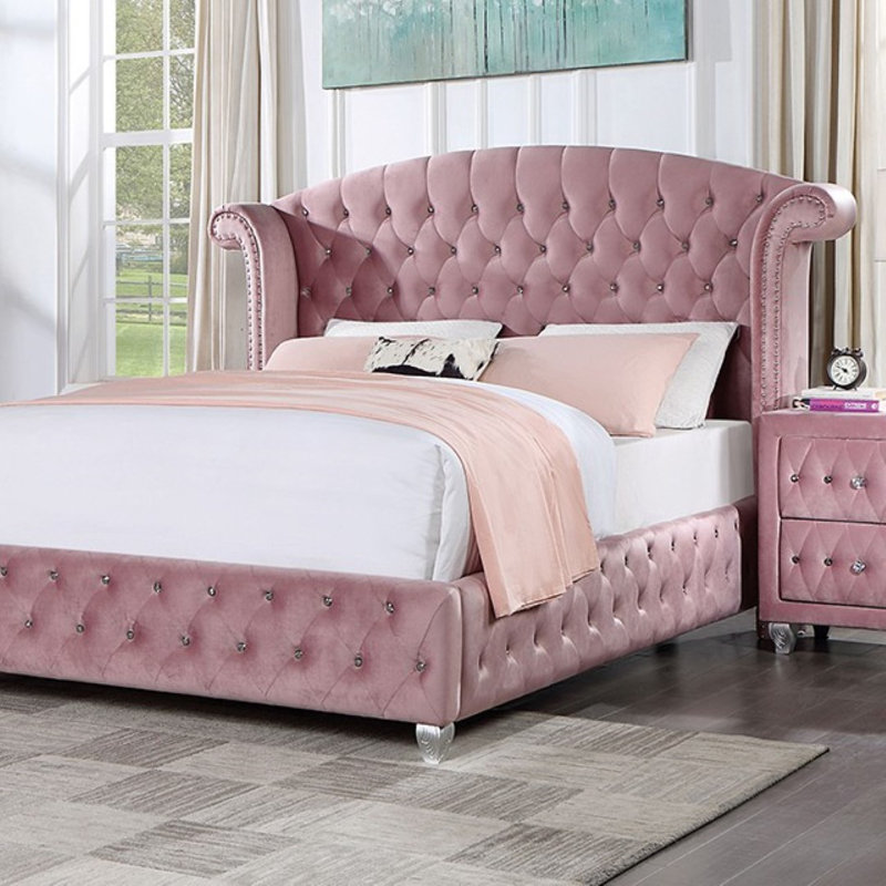 Emiliya Upholstered Wingback Bed, Full / Double, Pink