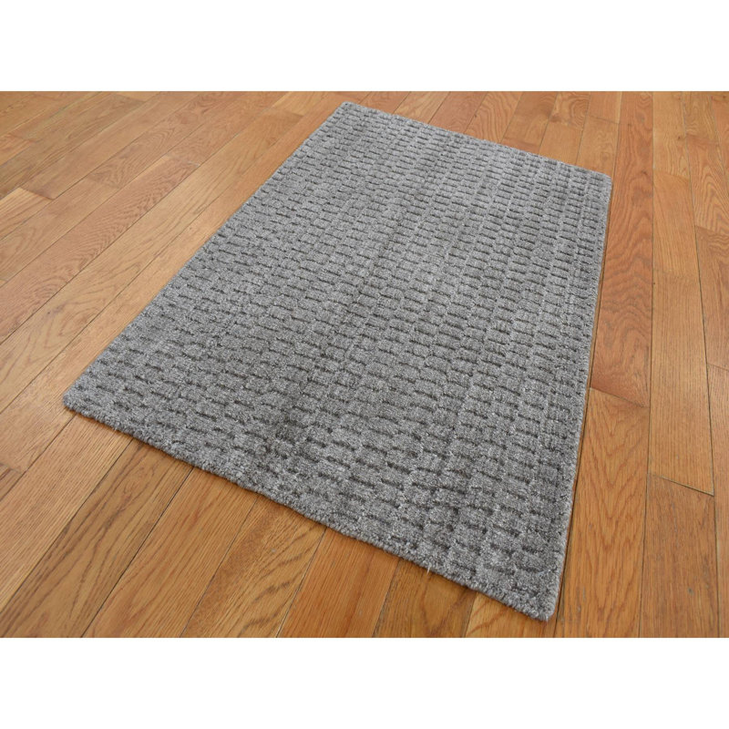 2'x3' Gray Hand Loomed Tone on Tone Design 100% Wool Sample Rug 9F0661AD8C374DC3B3B42438D80C4079