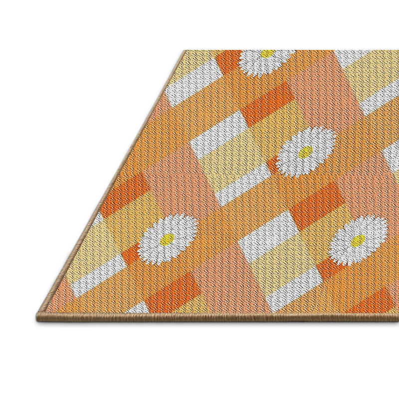 Tapis orange/jaune métier tissée à la machine, Rectangle 4 pi x 6 pi