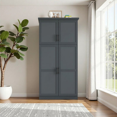Kitchen Pantry Cabinet Tall Storage Organizer With 4 Doors 8 Pull-Out Trays & Adjustable Shelves For Dining Room