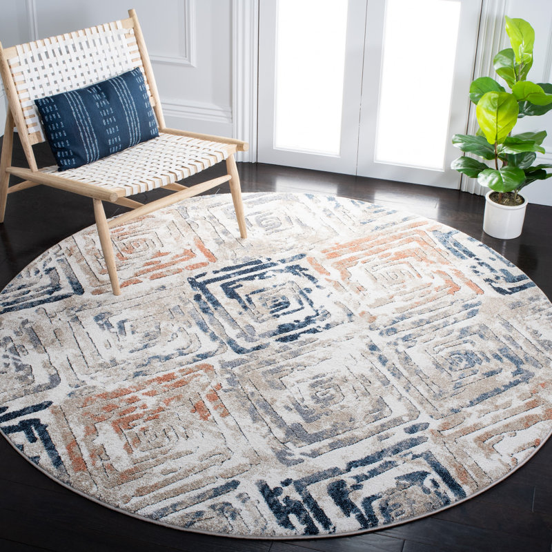 Tapis ivoire à motif géométrique Aliceteen, Rond 6 pi 7 po