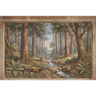 Forêt, paysage mural, ruisseau et cascade, grands arbres, décoration murale amovible