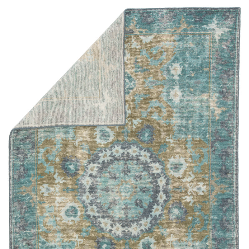 Wool Area Rug in Teal, Rectangle 5' x 8'