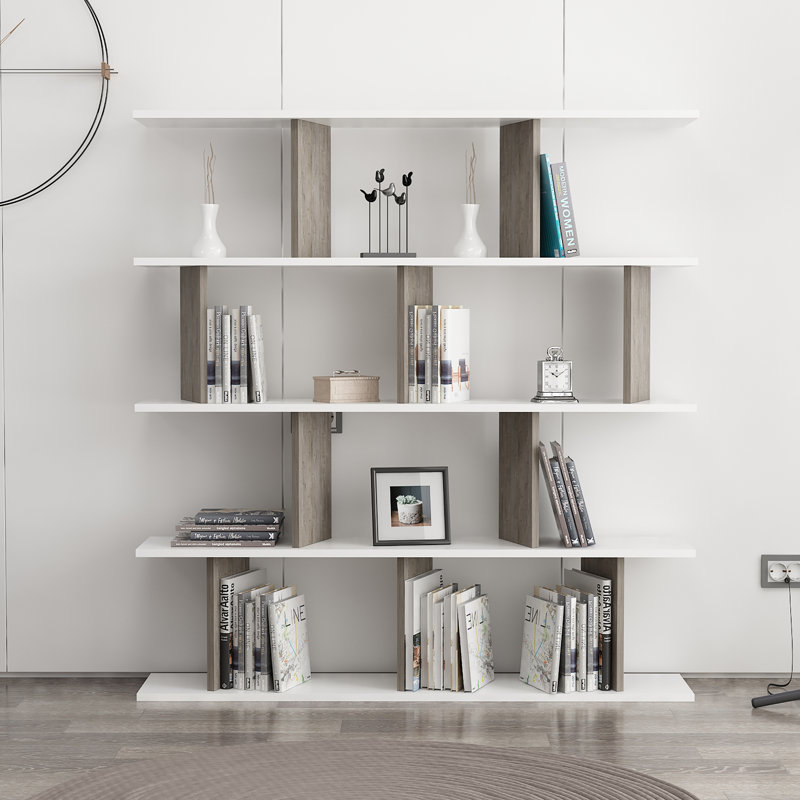 Jayvianna 53.9" H x 51.6" W Modern Geometric Bookcase, White/Wenge