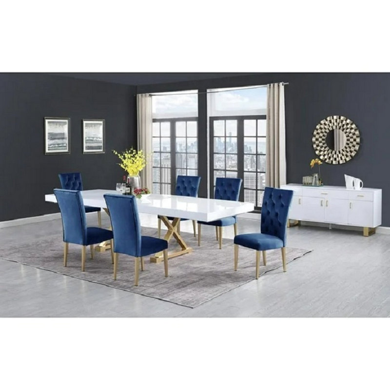 Ensemble de 2 chaises de salle à manger rembourrées Velvet, Bleu