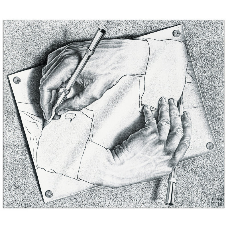 Drawing Hands, 1948 by Escher - Single Picture Frame Print on MDF