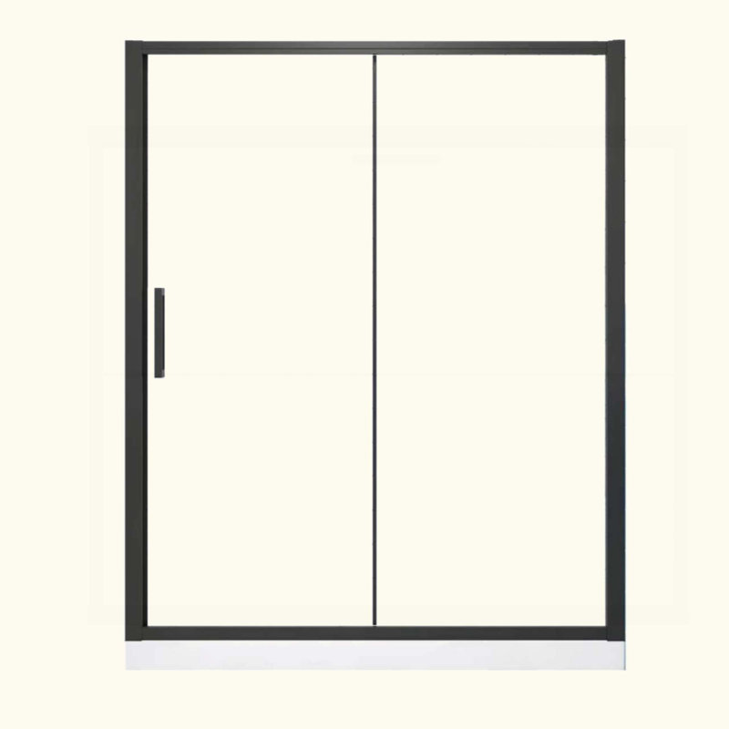 Single Sliding Shower Door Semi-Frameless Shower Glass Panel, 1/4" (6Mm) Clear Tempered Glass, Transparent Safety Film For Glass,Aluminium Alloy,Reversible Installation