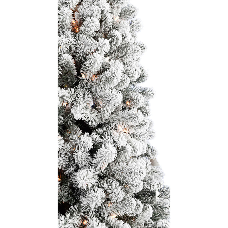 7.5-Ft White Flocked Alaskan Pine Christmas Tree with LED Lights