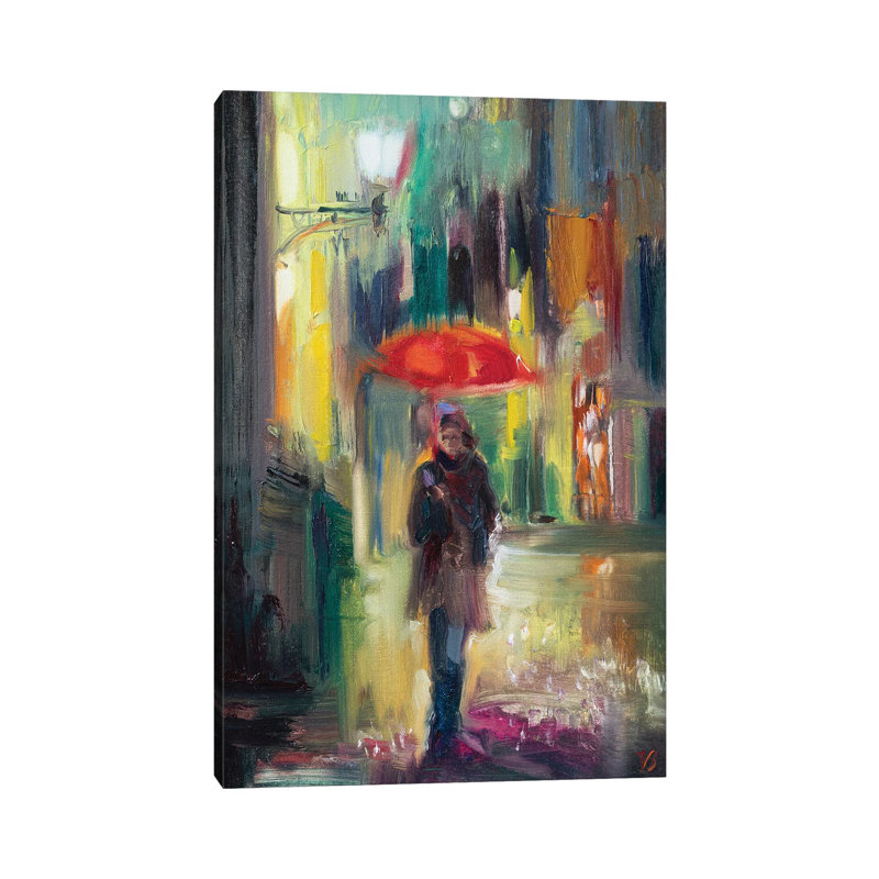 Red Umbrella 1 Piece Wrapped Canvas Painting, 30.48 cm H x 45.72 cm W