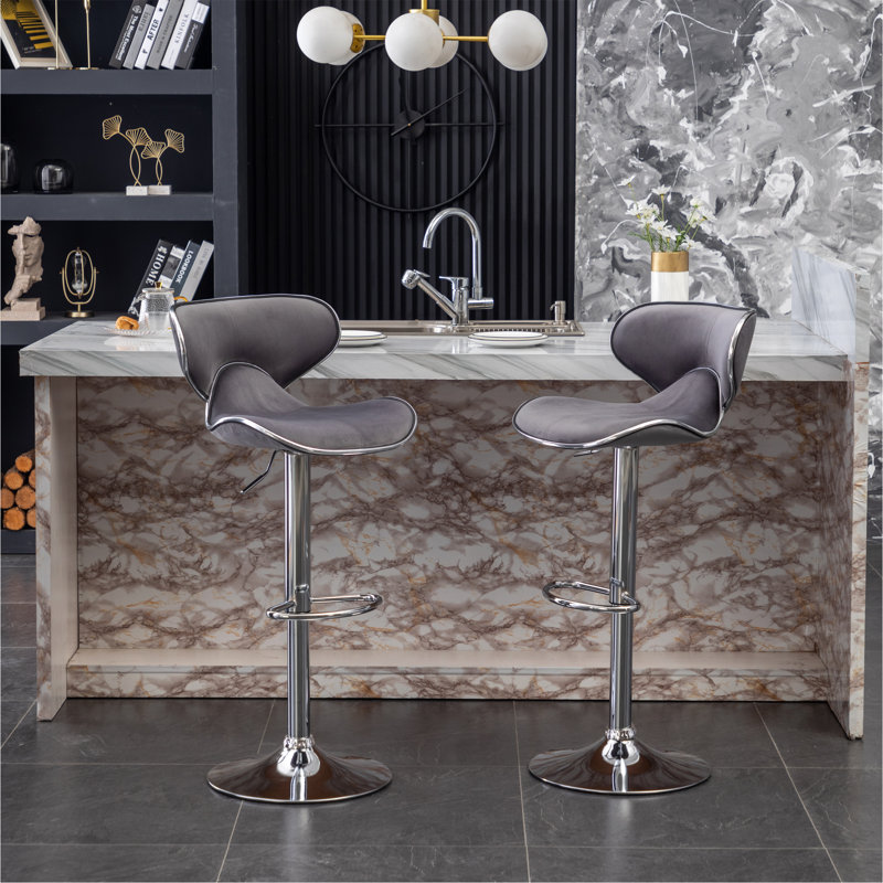 Tabouret de bar pivotant rembourré en velours Masaccio, ensemble de 2