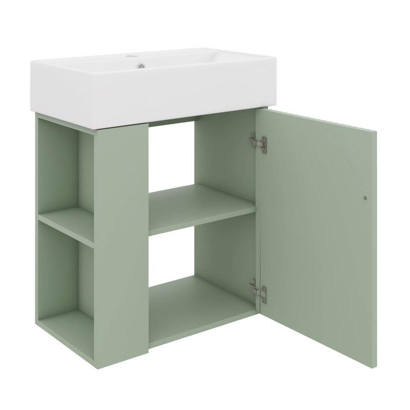 Meuble-lavabo mural 21,6 po avec lavabo mural en céramique, Vert