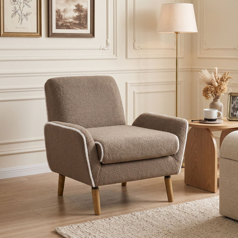 Fauteuil d'appoint rembourré avec pieds en bois d'hévéa, Brown