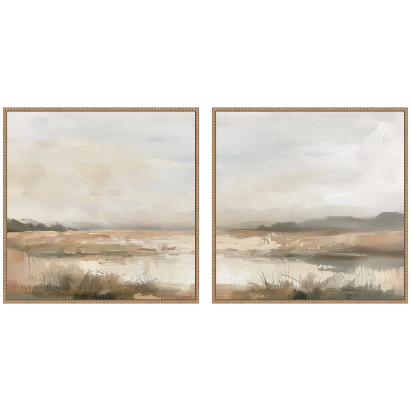 «Neutral Abstract Landscape Square», ensemble de 2 toiles encadrées par The Creative Bunch Studio