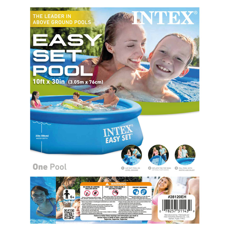 Easy Inflatable Pool, 10' W x 30" H, Blue