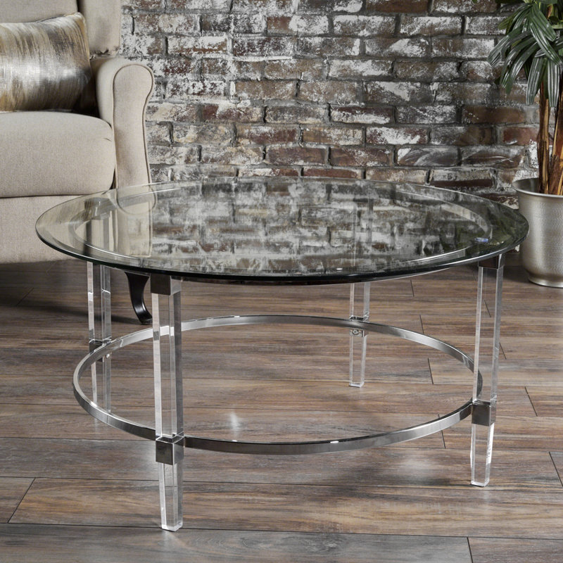 Lower Vobster Coffee Table Clear Tempered Glass Round Coffee Table 35.50" D x 35.50" W x 18.00" H