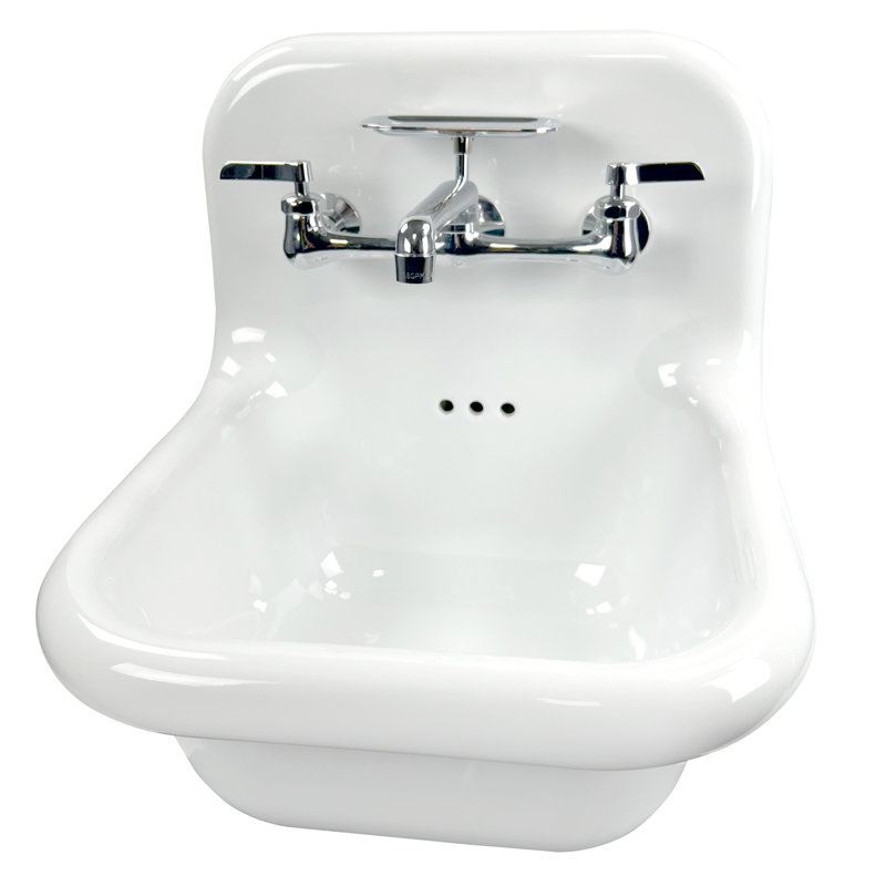 Nantucket Sinks 16.5''  Fireclay Specialty Wall Mount Bathroom Sink with Faucet and Overflow, Chrome, Chrome