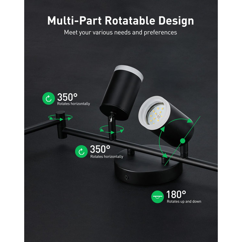 6 Light Black Track Lighting Kit, Modern LED Track Lighting Fixtures Ceiling, Flexibly Rotatable LED Light Head With Acrylic Ring(GU10, Bulbs Not Included)