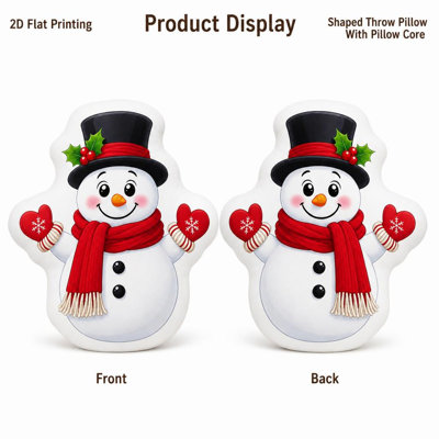 Snowman Christmas Scarf Hat Mittens, 2D Flat Printing Shaped Stuffed Throw Pillow Decorative Cushion Pillow for Gift Bedroom Sofa Room Party Decor, 2D Flat 55cm