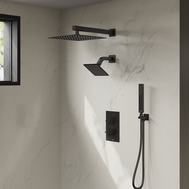 Rugen Rain Shower Head with Handheld, 12" & 6" Dual Shower System with Pressure Balance Valve, High Pressure Rainfall Showerhead Faucet Set Brushed Nickel