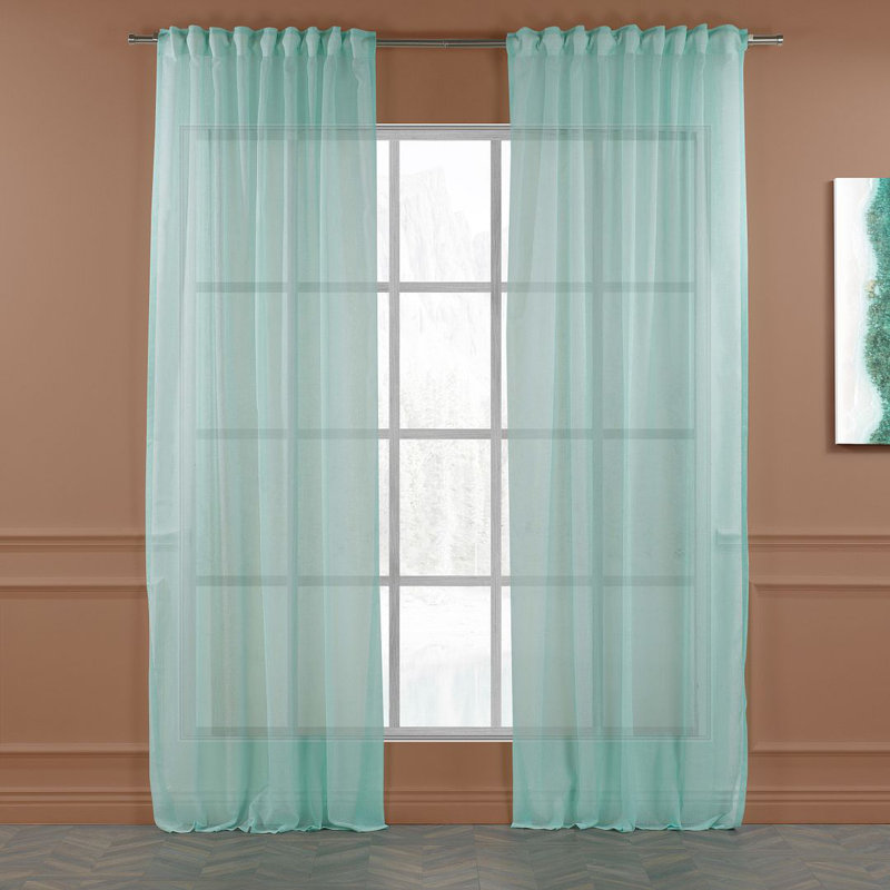 Extra Long & Extra Wide Faux Linen Sheer Curtain Single Panel, 280cm Width x 265cm Drop, Teal Green