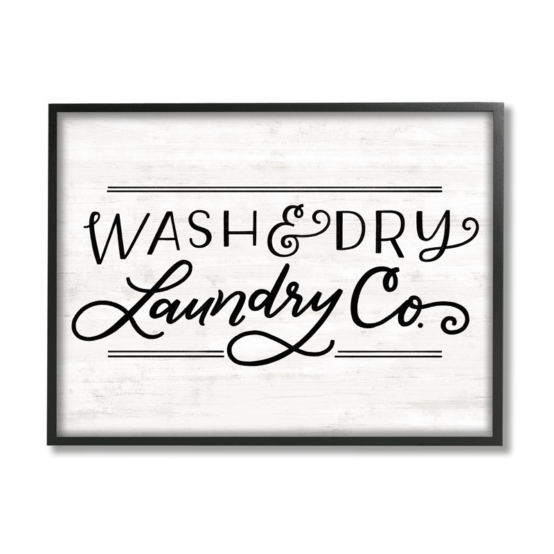 «Wash Laundry Co Grain» - Art textuel, Giclée encadrée noir minuit, H 20 po x l 16 po