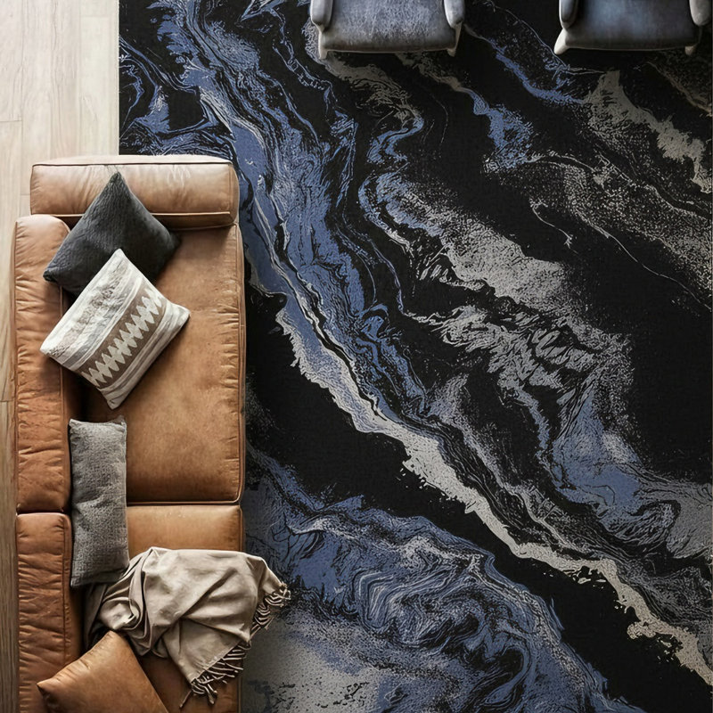 Galaxy Series Abrstract Black/Gray/Ivory/Beige Area Rug, Rectangle 7'9" x 10'2", Blue