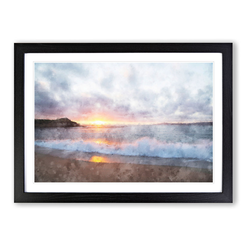 Pacific Coast Sunset - Framed Print, 62cm H x 87cm W x 2cm D, Black