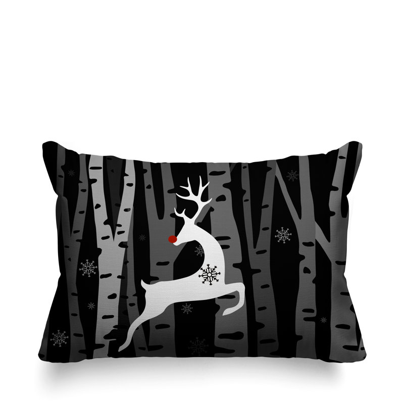 Coussin décoratif intérieur / extérieur Reindeer, 14 po x 20 po, Noir, Rectangulaire
