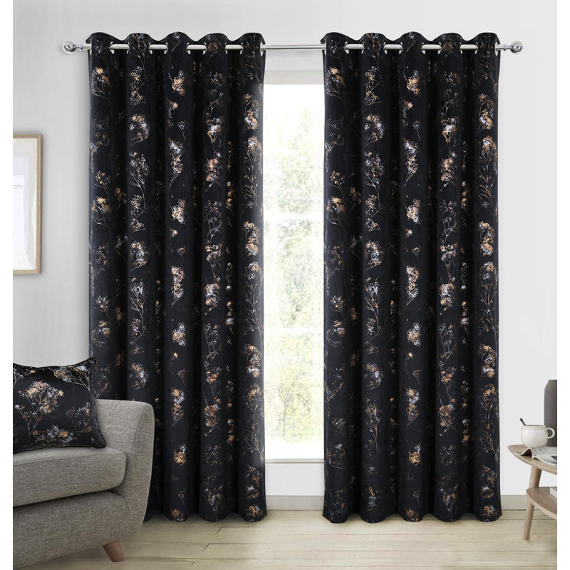 Amea Eyelet Room Darkening Thermal Curtains, Black, 229 cm x 229 cm