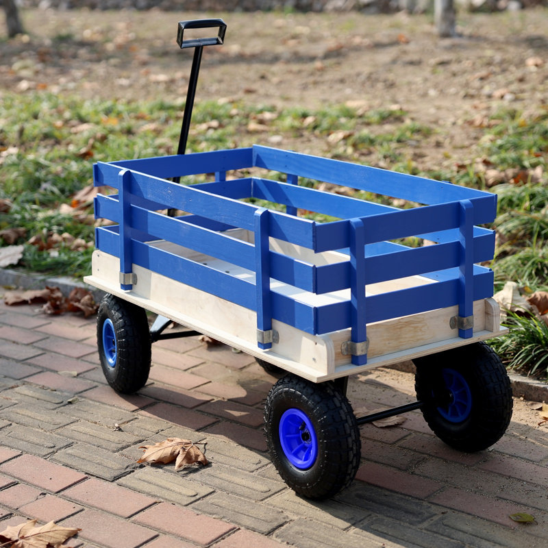 Chariot de chariot en bois avec poignée pliante, chariot utilitaire tout-terrain robuste pour l'extérieur, le jardin, le camping et la plage - chariot utilitaire à tirer classique