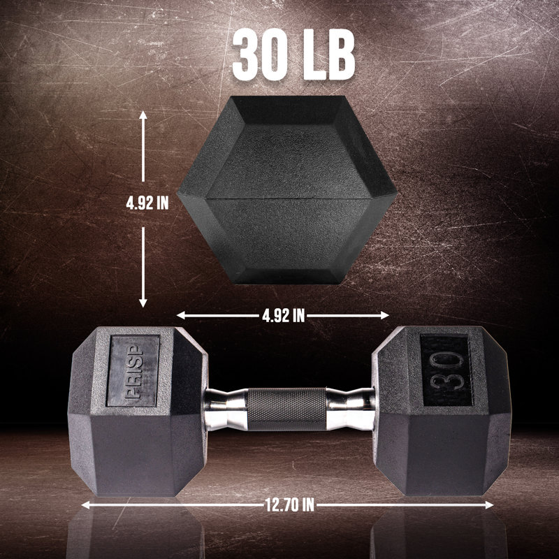 Haltères hexagonales recouvertes de caoutchouc PRISP - poids en fonte de 30 lb avec poignée pour la gymnastique à domicile, l'exercice et la forme physique; Unités simples