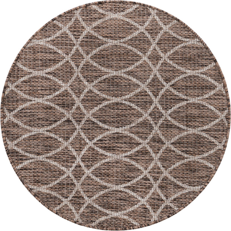 Tapis intérieur / extérieur géométrique brun, Rond 10 pi