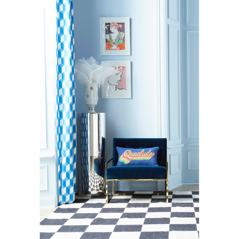 Wool Checkered Area Rug in Black/White, Rectangle 6' x 9'