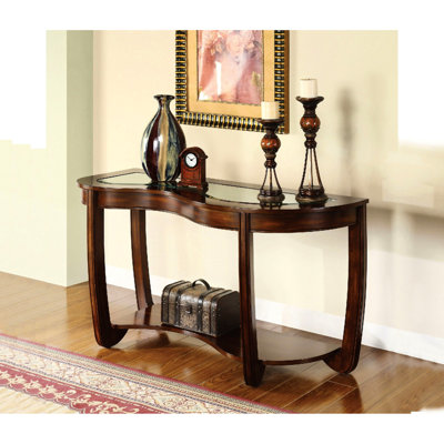 Table classique en cerisier foncé avec verre trempé et tablette inférieure ouverte