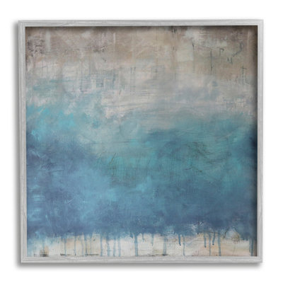 Paint Drip Hatched Blue Abstract Modern Ombre by Judi Bagnato - Floater Frame Painting on Canvas