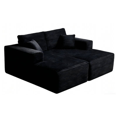 Modern Corduroy Modular Sectional Sofa, Lounge Couch With Pillows, Black