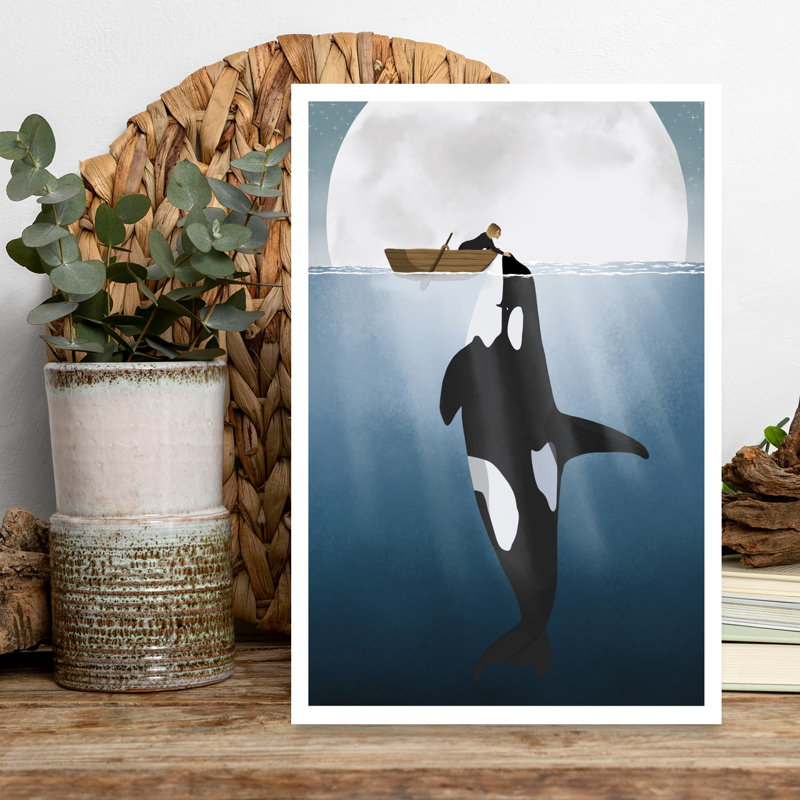 Orca Abstract Contemporary Whale Animal Landscape Wall Art Print 1 Piece Wrapped Canvas Wall Art, 45.72cm H x 30.48cm W