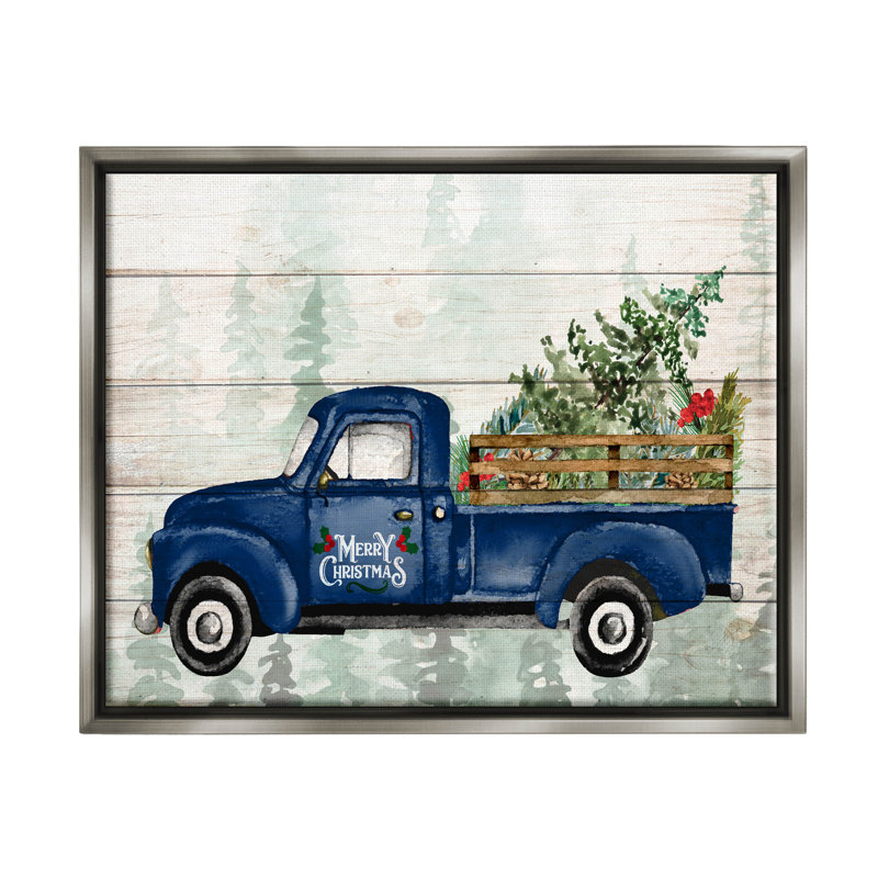 «Merry Christmas Blue Holiday» par Kim Allen - impression sur bois, H 17 po x l 21 po x P 1,7 po, Cadre flottant gris lustré